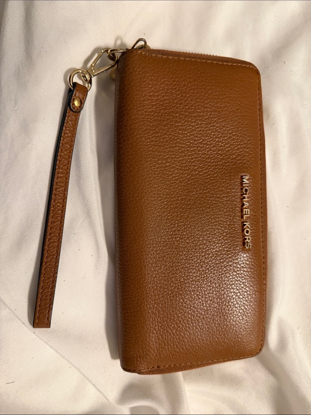Michael Kors Brown Pebbled Leather Wristlet Wallet with Gold Hardware